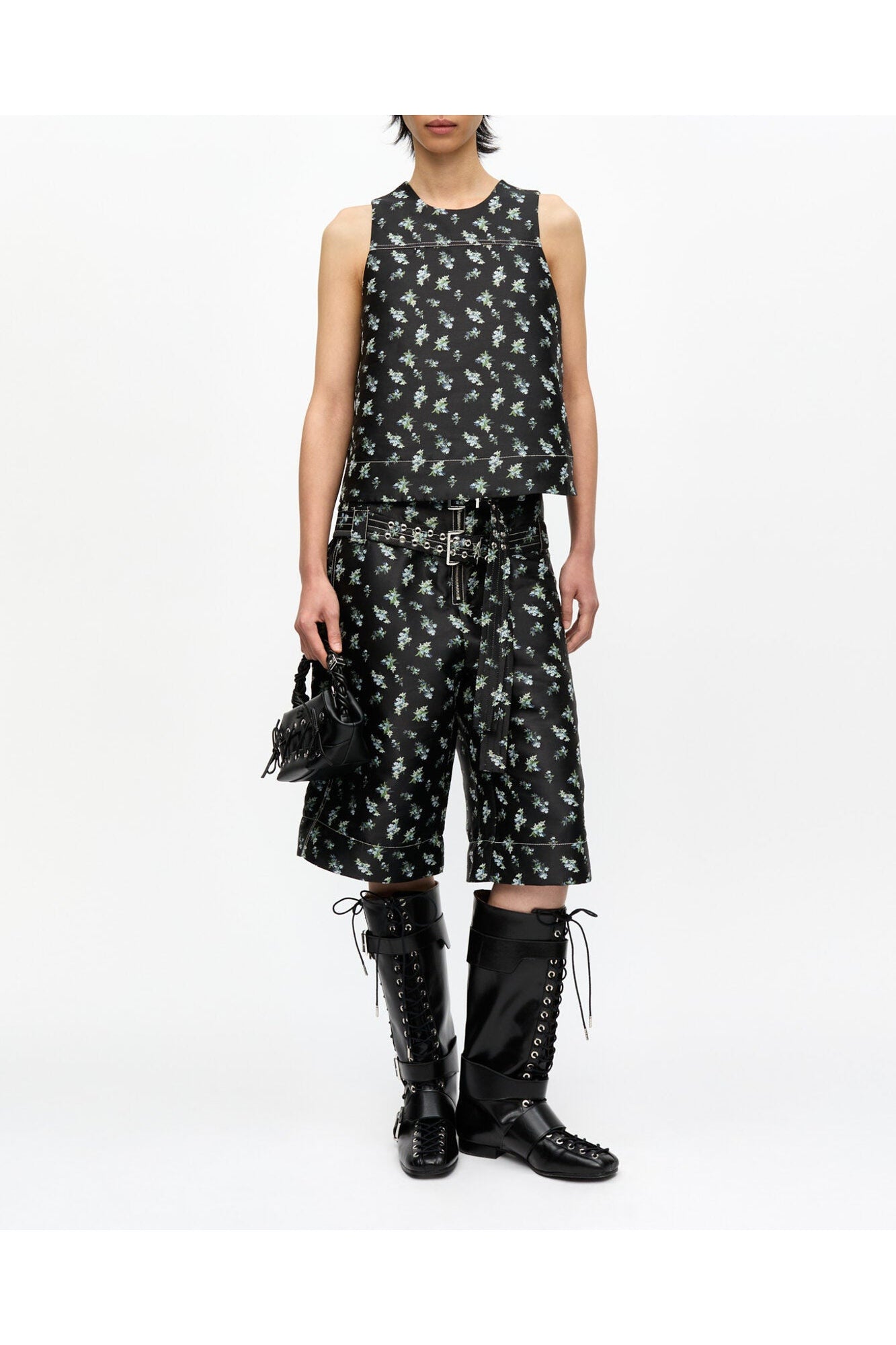 Floral Jacquard Sleeveless Top | Black