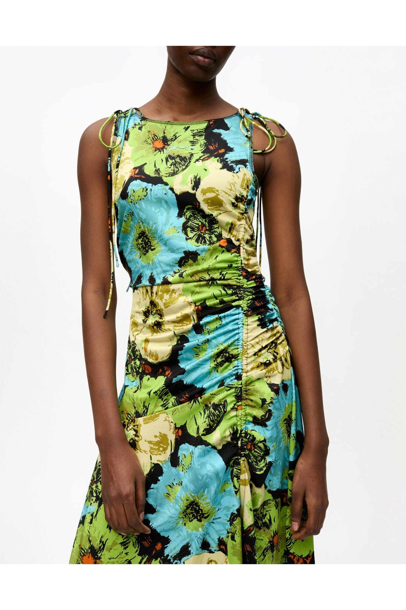 Floral Lycra Jersey Gathered Dress | Multicolour
