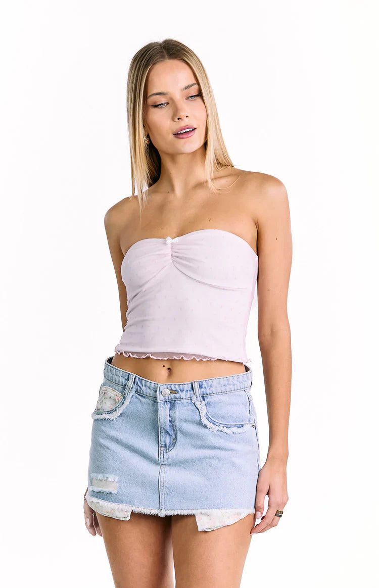 Found Love Floral Denim Skirt | Light Wash