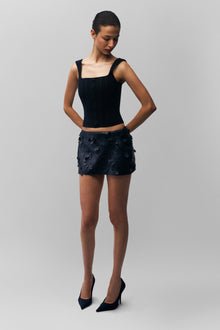 Womens | Low Rise Paillette Skirt | Matte Black
