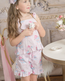 Girl | Maya Teacup Girls' Top and Shorts Set | Pink x Blue