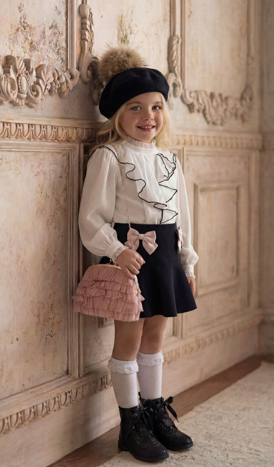 Girl | Gwen Blouse With Ruffle Trim | White x black