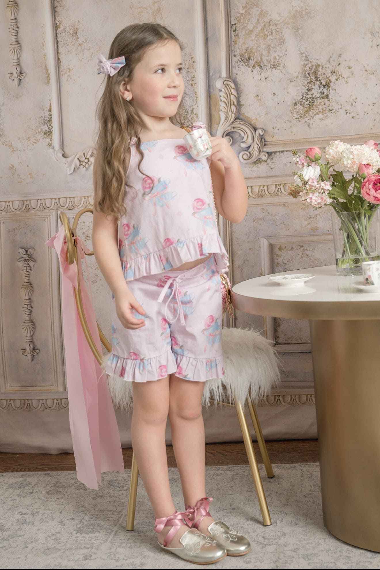 Girl | Maya Teacup Girls' Top and Shorts Set | Pink x Blue