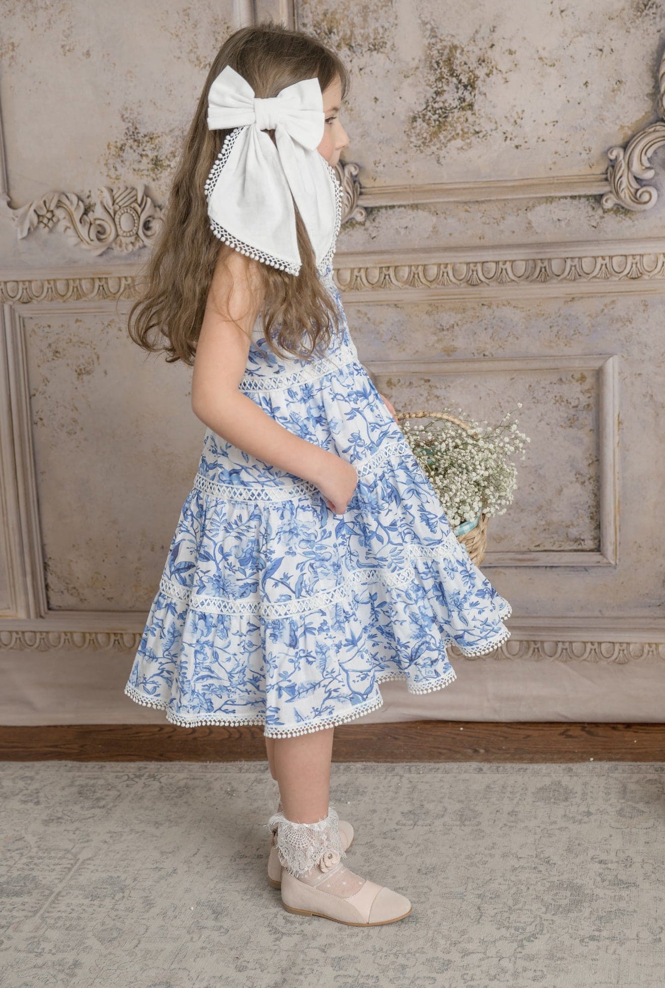 Girl | Jaylin and Linen Sleeveless Summer Dress | Blue x White