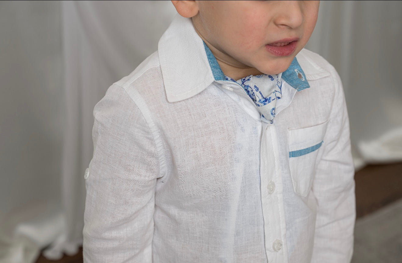 Unisex | Jaylin and Logo Chiffon Scarf | White x Blue