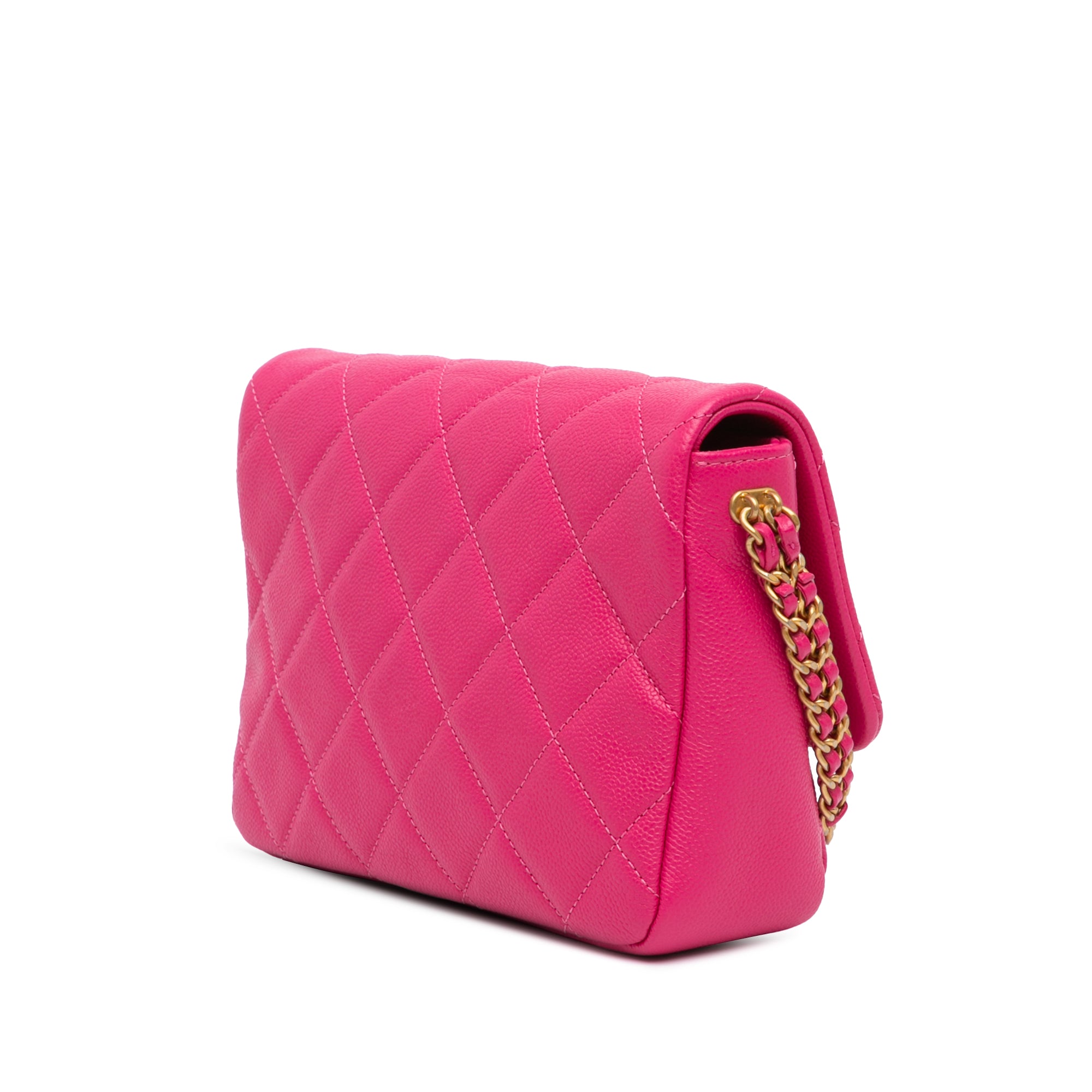 Chanel | Pre-Owned Small Quilted Caviar Chain Melody Flap | Pink/Dark Pink
