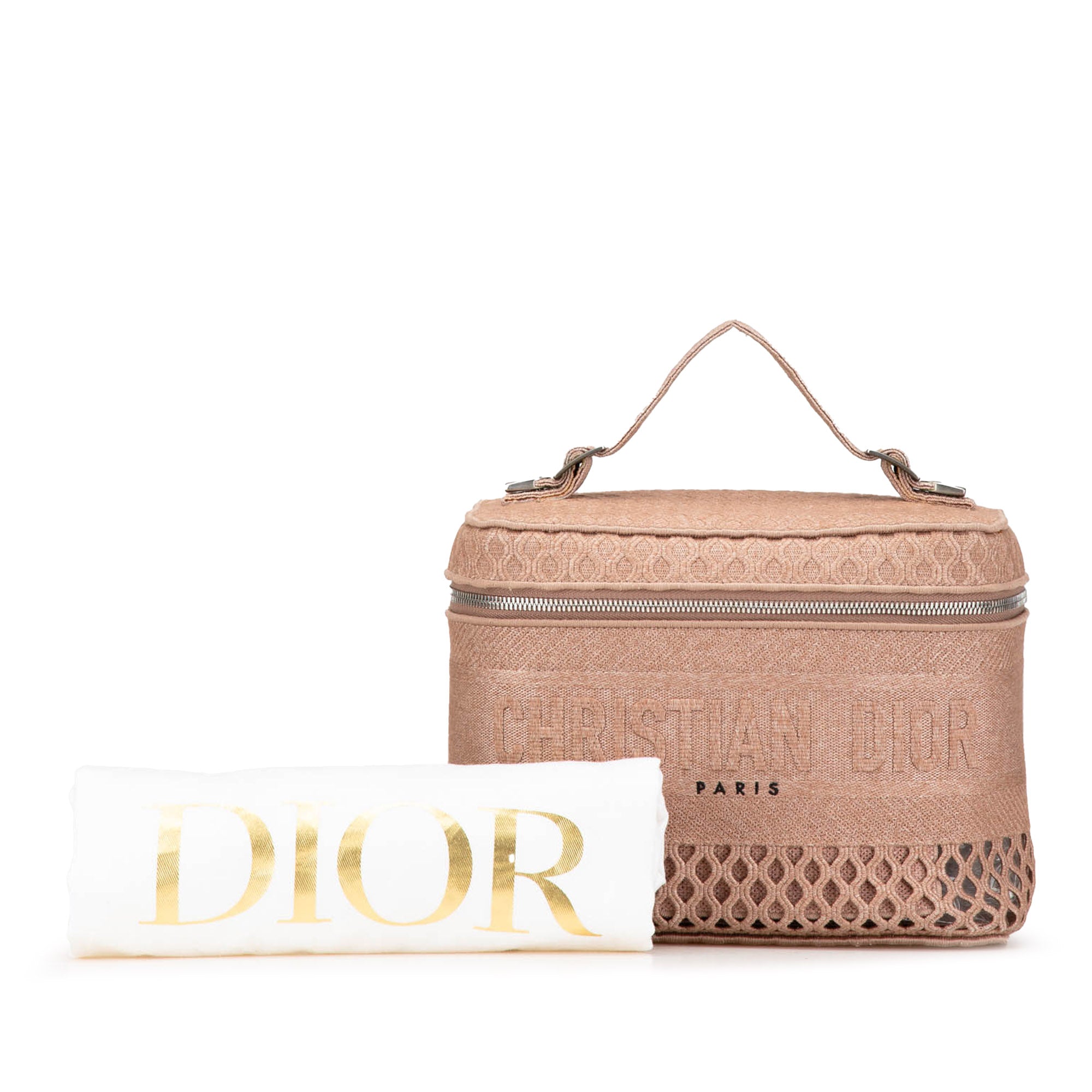 Dior | Pre-Owned Mesh Embroidered Diortravel Vanity Case | Pink