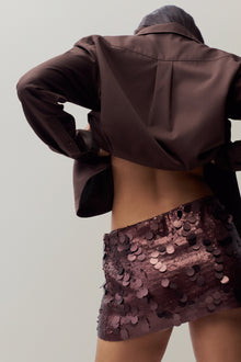 Womens | Low Rise Paillette Skirt | Chocolate Brown