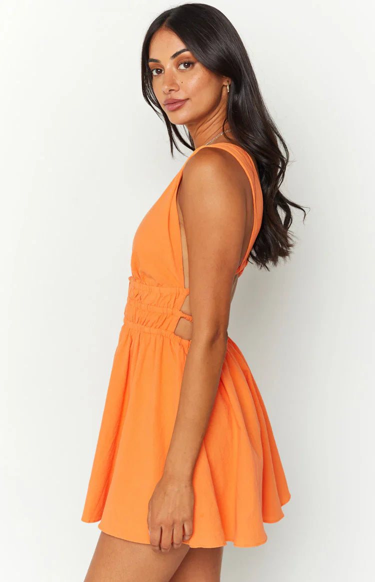 Genovia Crinkle Mini Dress | Orange