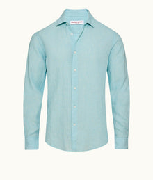 Giles Lino Tailored Fit Classic Collar Linen Shirt Woven | Light Sky Pool