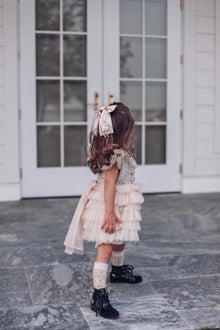Girl | Anise Satin Embroidered Hair Bows | Champagne