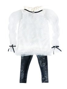 Girl | Brianna Tunic and Pants Set | White x Black