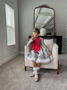 Girl | Georgina Tartan Print Dress with Bow | White x Black x Red
