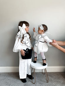 Girl | Gwen Romper with Ruffle Trim | White x Black