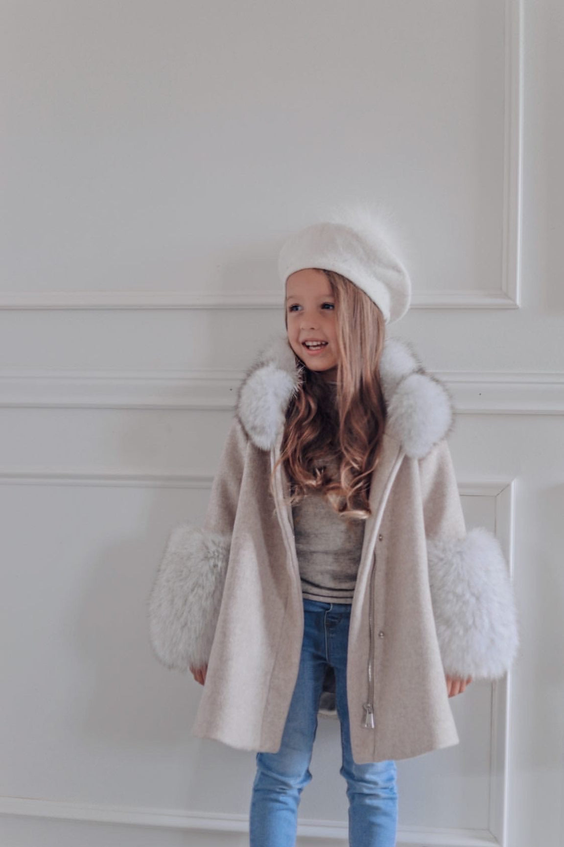 Girl | Karenina Grey Fur Wool Coat | Gray