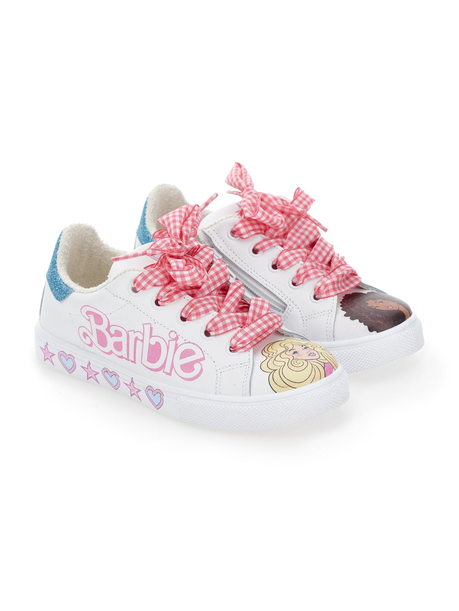 Girls | Barbie Bicast Leather Sneakers | White/Fuchsia