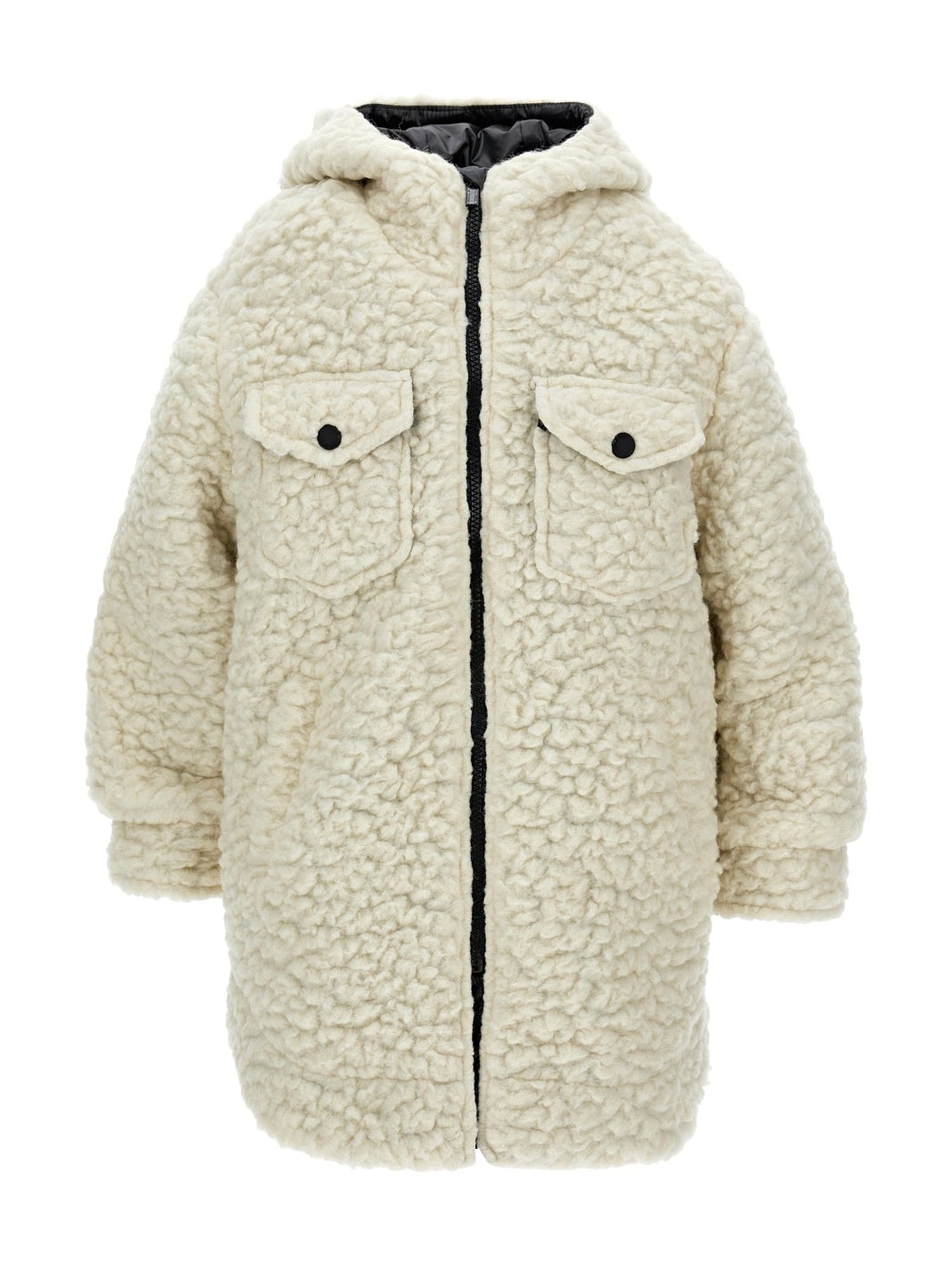Girls | Plush Knitted Parka | Cream/Black