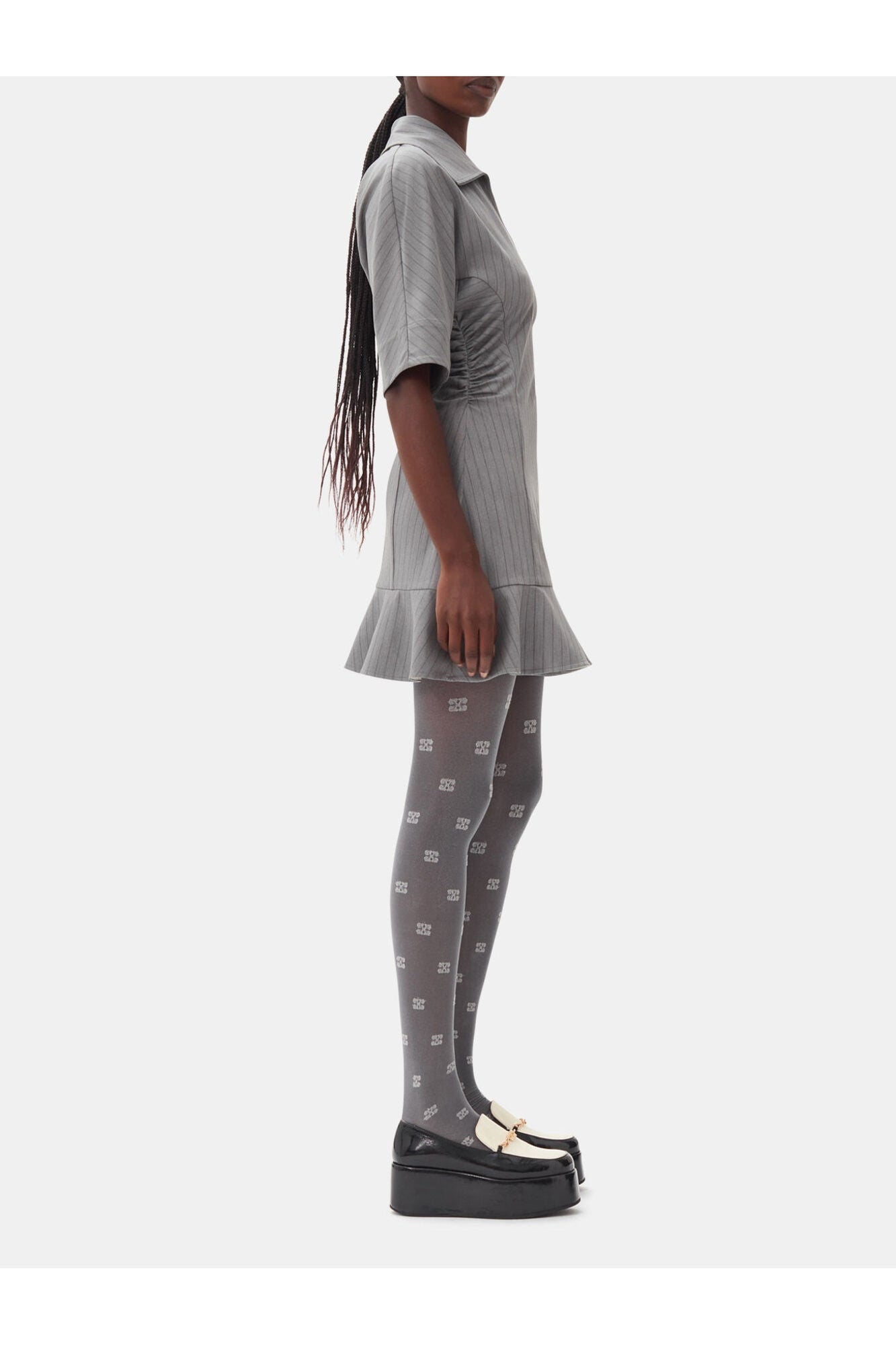 Grey Striped Suiting Mini Dress | Mirage Gray