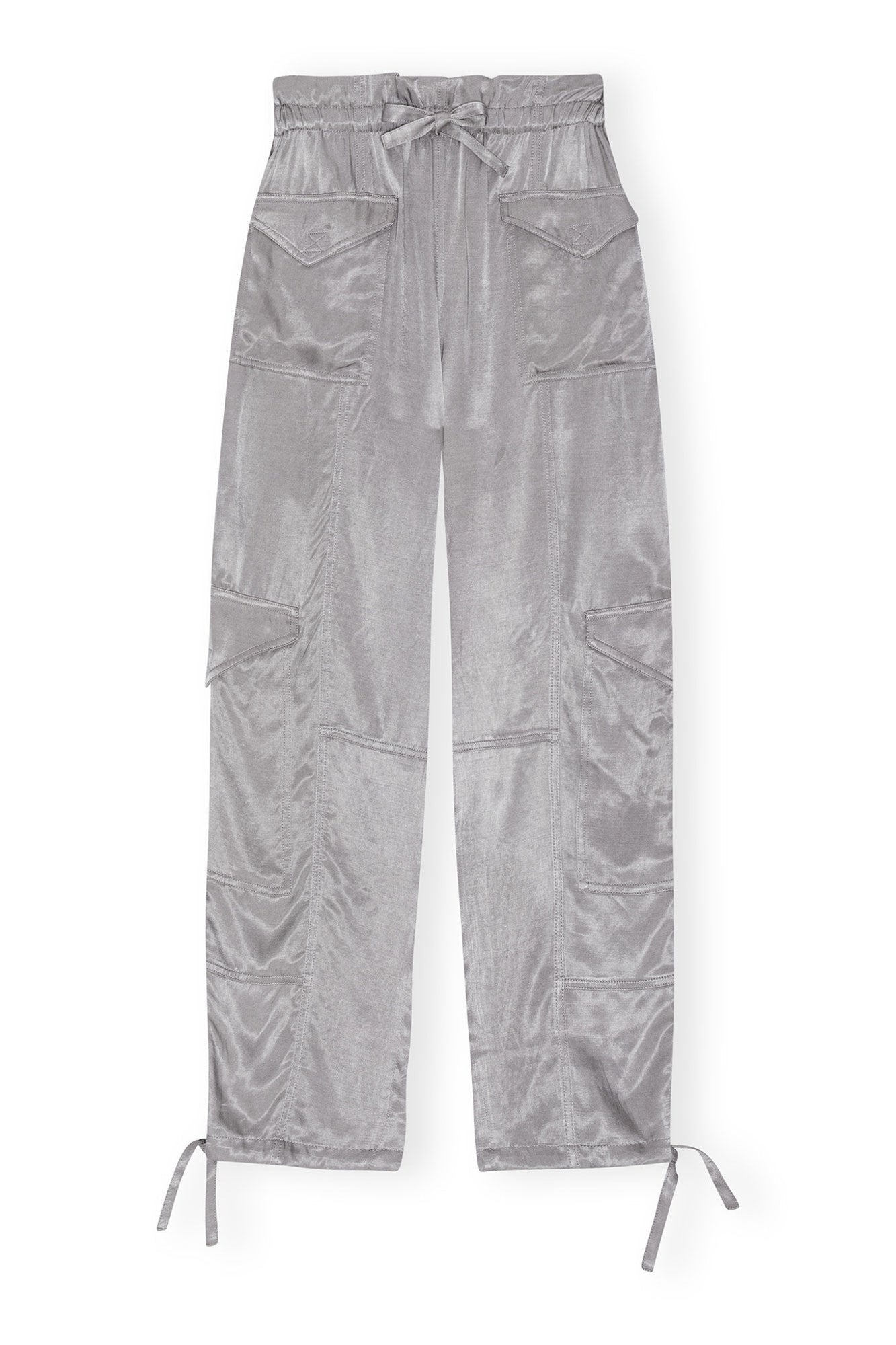 Grey Washed Satin Trousers | Frost Gray