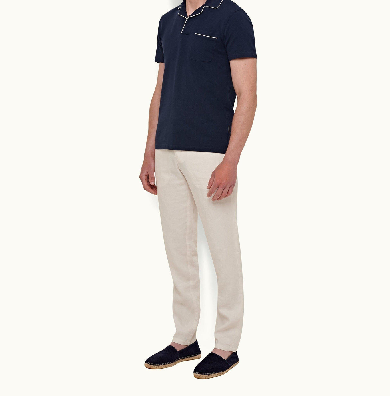 Griffon Linen Tailored Fit Linen Trousers | White Sand