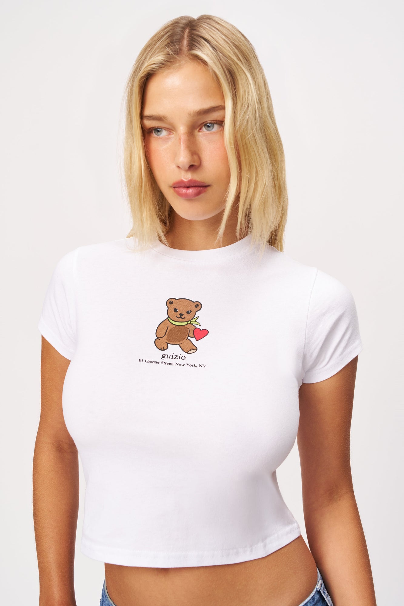 Womens | Guizio Bear Shrunken Tee | White