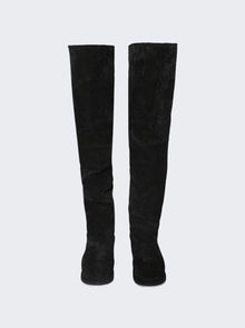 Women | Amina Muaddi | Heidi Thigh High Boot Crosta And Ivory Shearling | Black