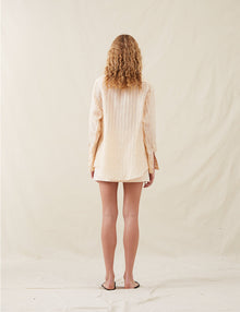 Womens | The Collarless Shirt | Sheer Cream Stripe