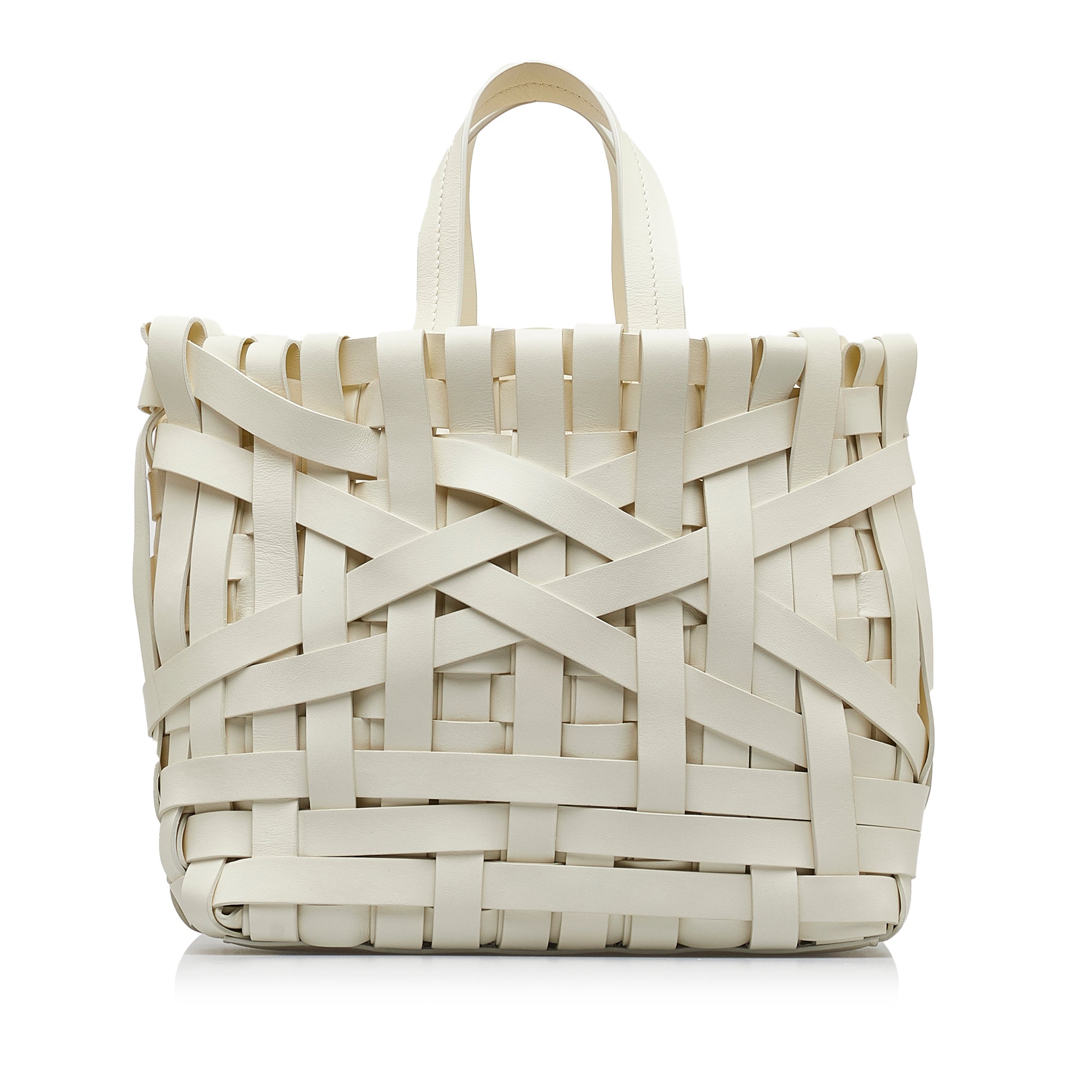Jil Sander | Pre-Owned Woven Leather Basket Tote | White