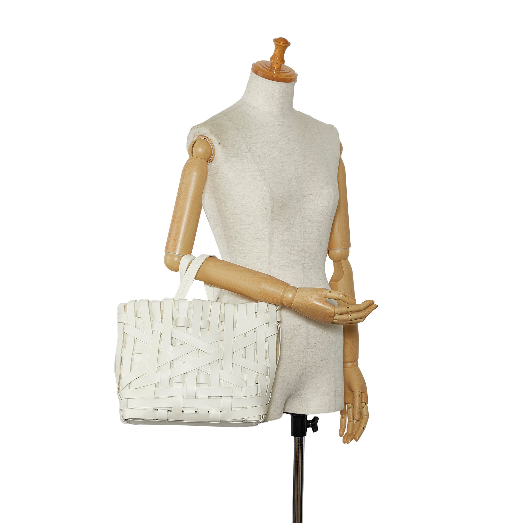 Jil Sander | Pre-Owned Woven Leather Basket Tote | White