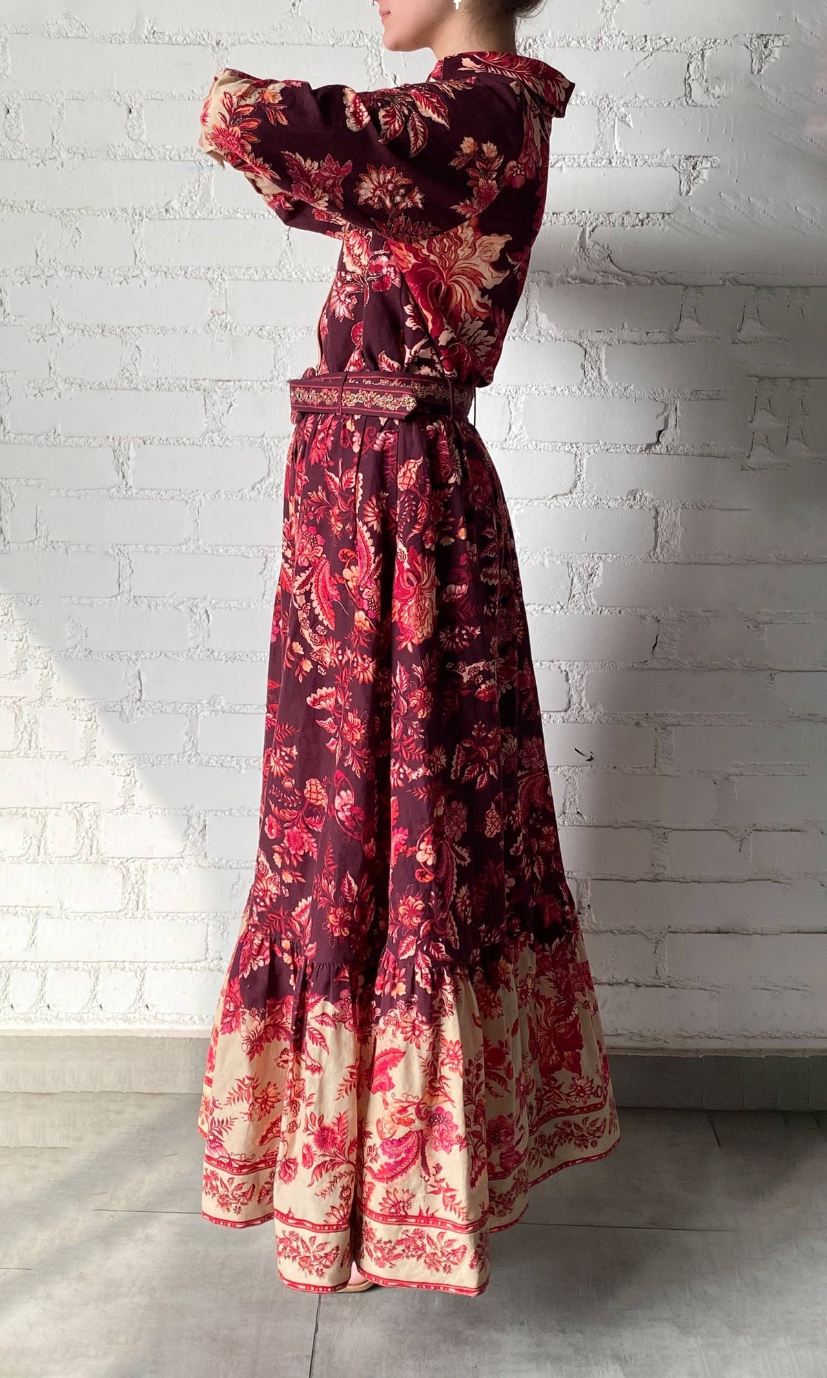 Hemant And Nandita | Aafa Linen Cotton Oversized Shirt With Handcrafted Buttons | Red/Beige