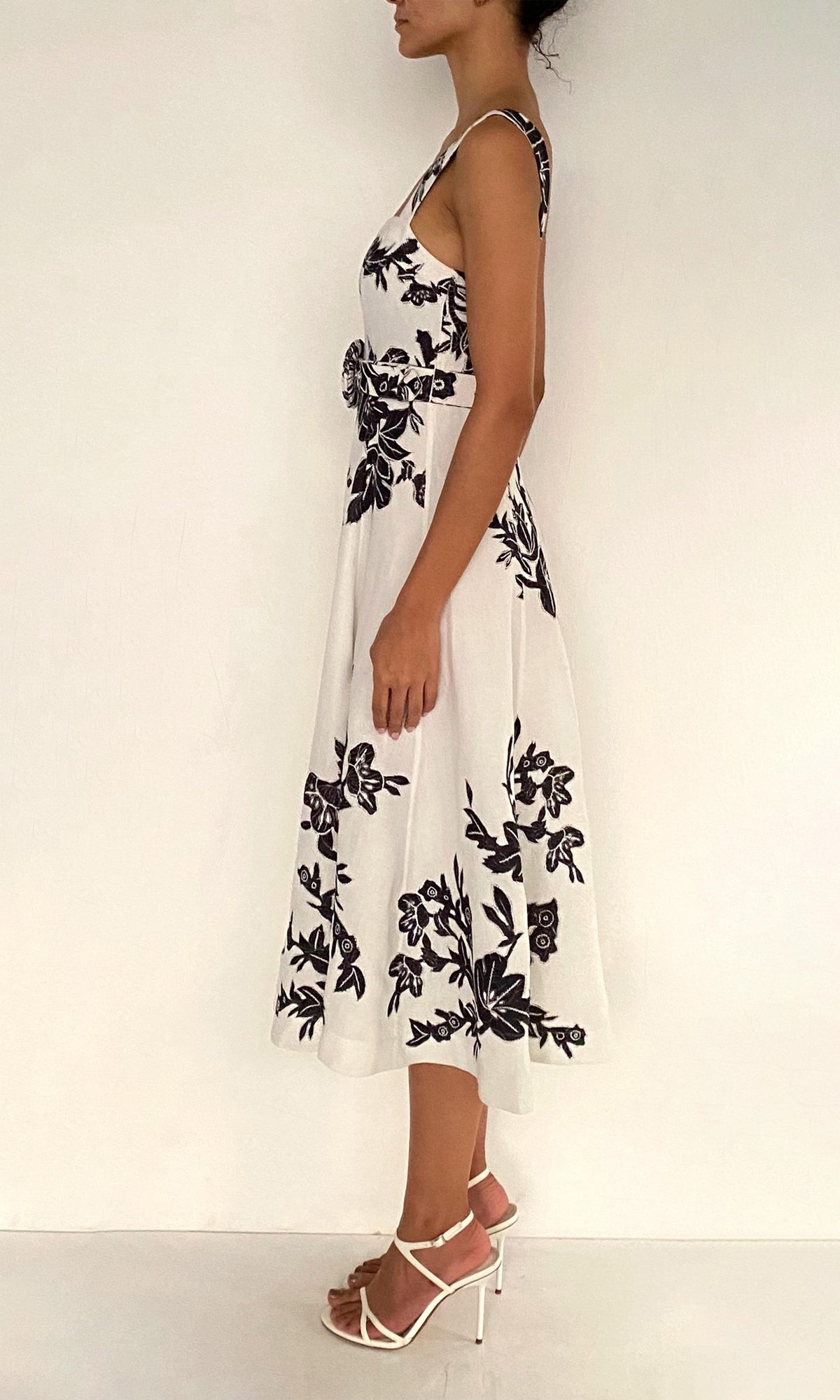 Hemant And Nandita | Aahi Linen Cotton Midi Dress With Buckle Belt | Black/White