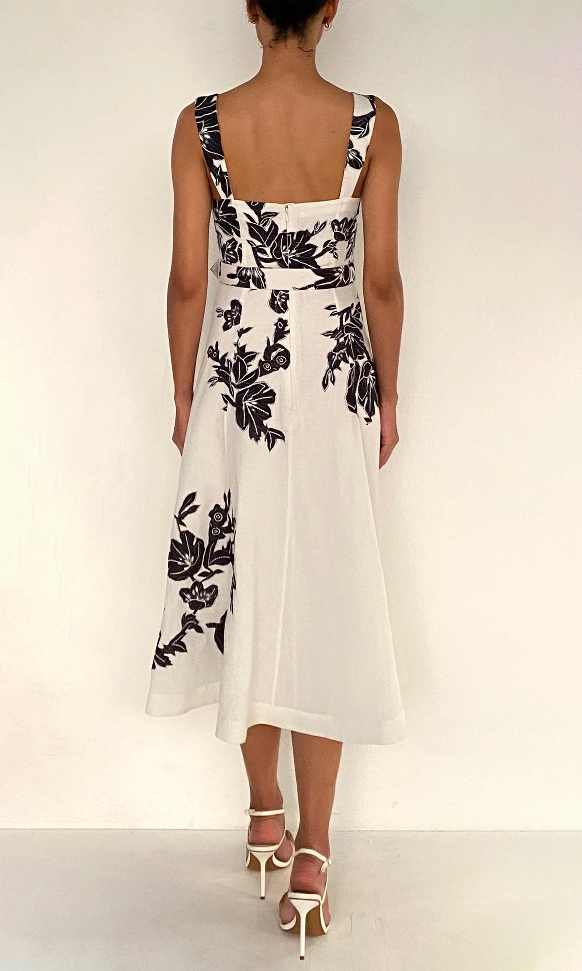 Hemant And Nandita | Aahi Linen Cotton Midi Dress With Buckle Belt | Black/White