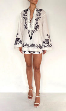 Womens | Aahi Linen Cotton Drop Shoulder Collared Tunic | Black/White