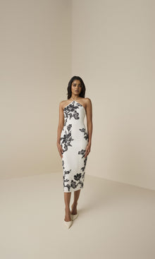 Womens | Aahi Linen Cotton Highlight Emb Midi Dress | Black/White