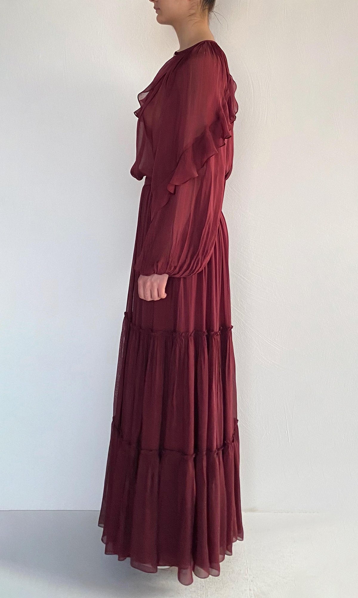 Womens | Aayu Viscose Flat Chiffon Ruffled Top | Burgundy