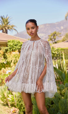 Womens | Adra Nylon Flower Mini Cape With Slip | Off White