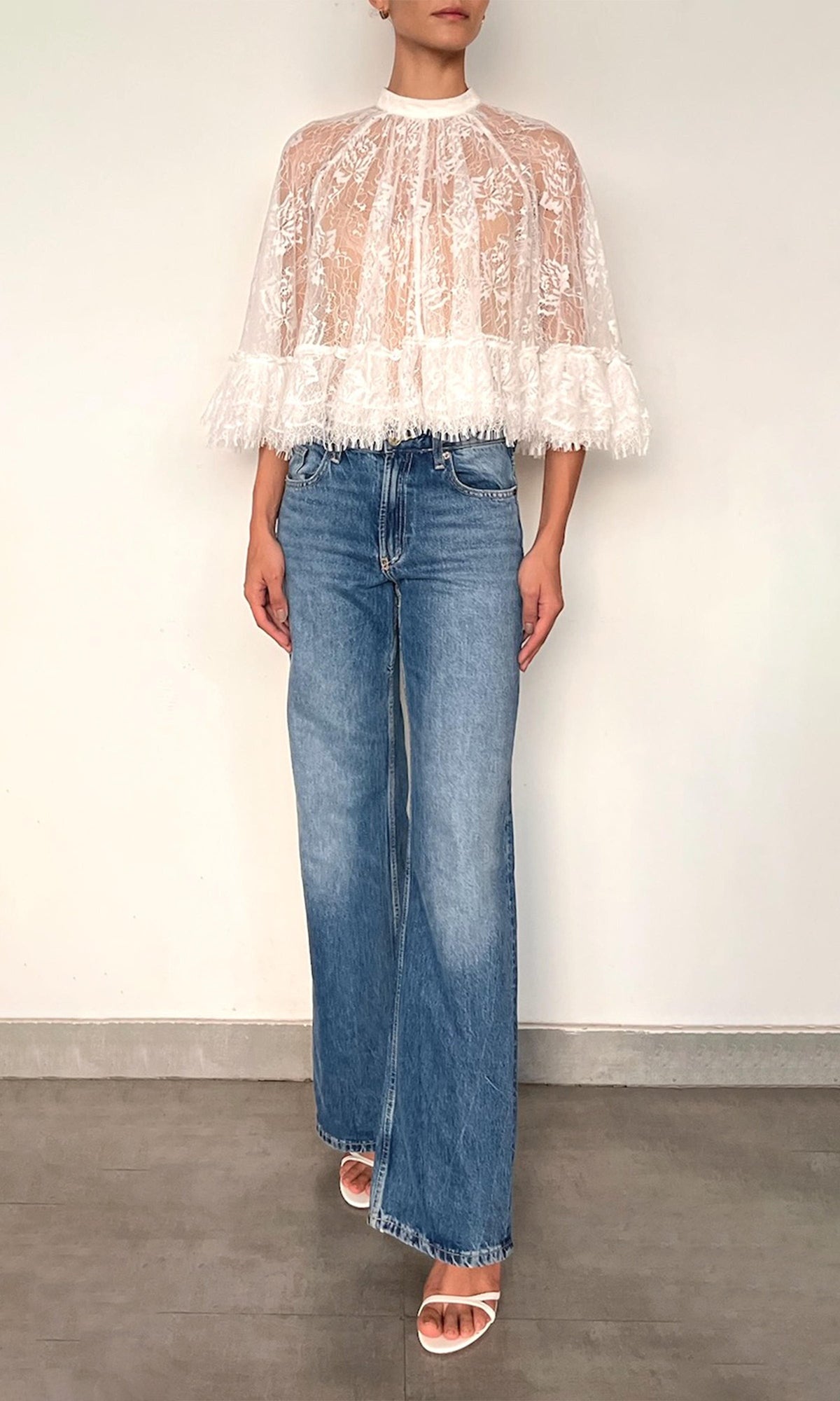 Womens | Adra Nylon Flower Tiered Cape Top | Off White