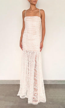 Womens | Adra Nylon Flower Long Dress | White