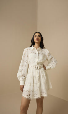 Hemant And Nandita | Adya Poplin Short Dress With Buckle Belt And Slip | Off White