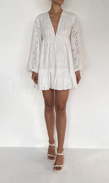 Womens | Adya Cotton Schiffli Short Dress | White