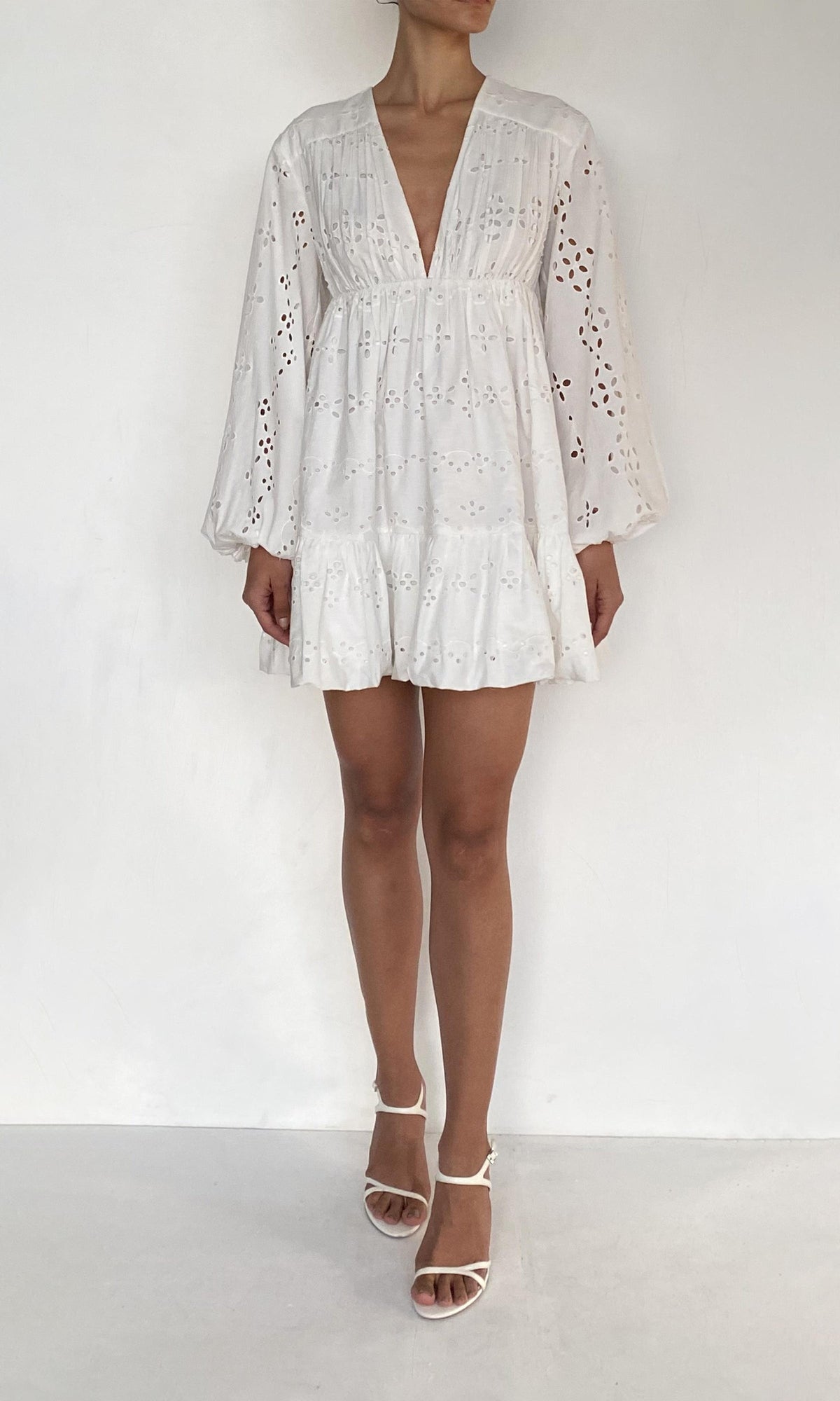 Womens | Adya Cotton Schiffli Short Dress | White