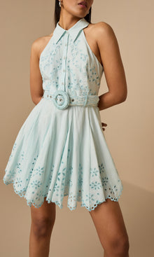 Hemant And Nandita | Adya Cotton Cambric Short Dress With Buckle Belt | Light Blue