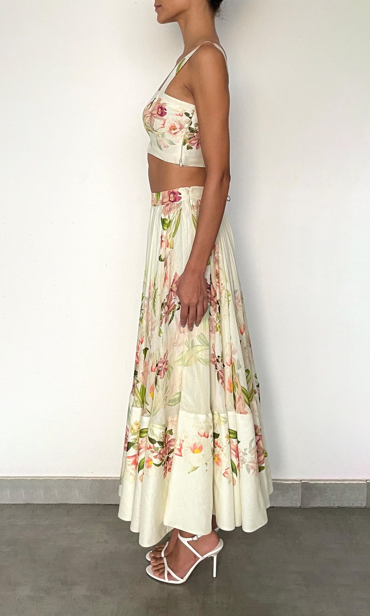 Hemant And Nandita | Aiva Viscose Organza Linen Corset Top | Ivory Floral