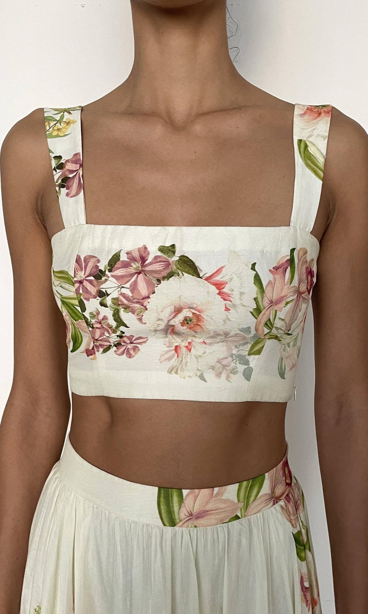 Hemant And Nandita | Aiva Viscose Organza Linen Corset Top | Ivory Floral