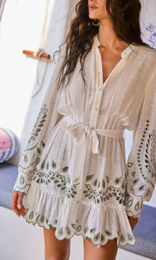 Womens | Alya Cotton Slub Short Dress With Belt | Off White