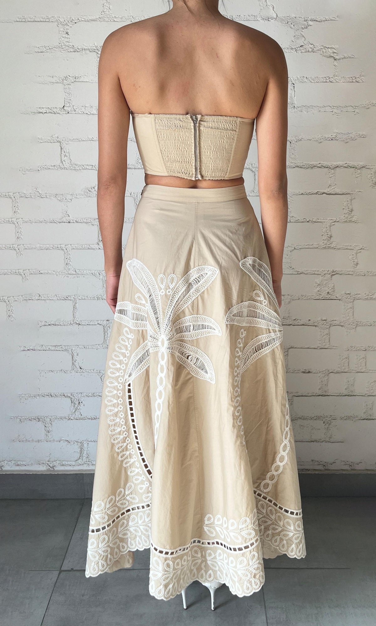 Womens | Ari Cotton Poplin Long Skirt | Beige