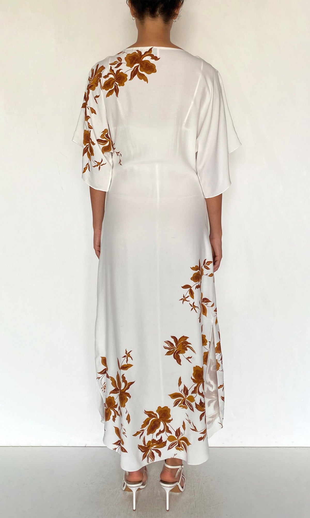 Hemant And Nandita | Ayra Viscose Heavy Crepe Boat Neck Long Dress | Ivory