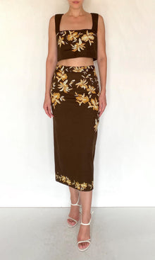 Hemant And Nandita | Bota Linen Cotton Fitted Midi Skirt | Brown