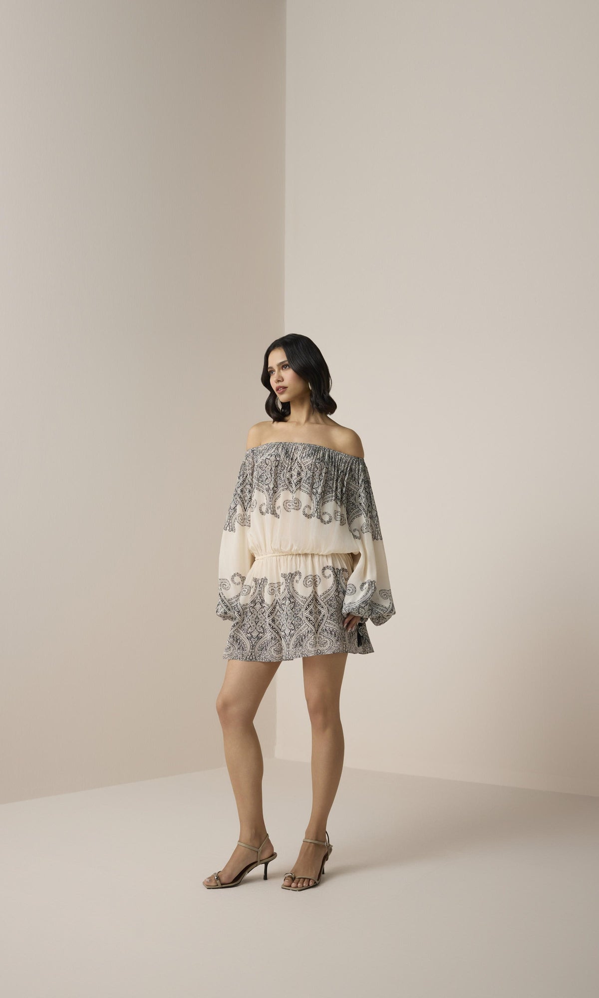 Womens | Chavi Viscose Crepe Slip On Mini Dress | Eggshell