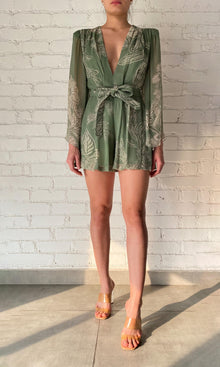 Womens | Dara Viscose Crinckle Chiffon Romper With Belt | Green